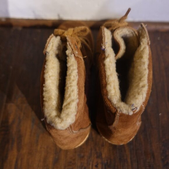 Vintage Leather Suede Town & Country Tan Ankle Boots Lace Up 7.5 Women's Booties - Picture 7 of 14